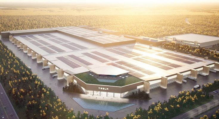 Toto by měla být finální podoba Tesla Gigafactory Berlin. Tesla ale už u své první gigatovárny v Nevadě lákala na povedené obrázky, zatímco realita je poněkud odlišná. foto: Tesla