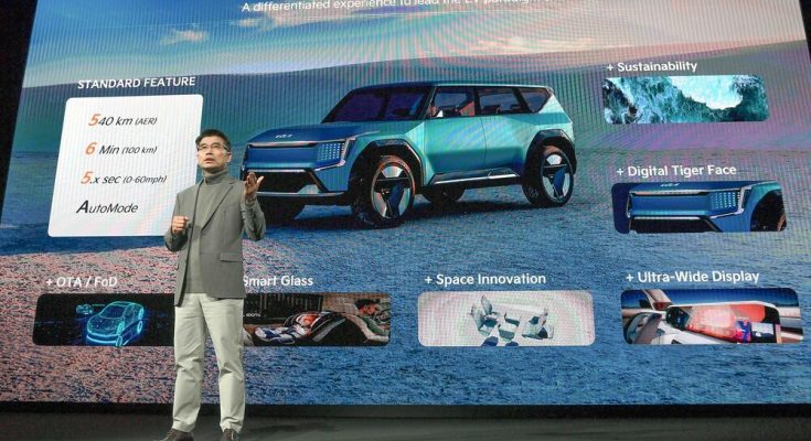 "AutoMode" je nová technologie autonomního řízení společnosti Kia, která bude představena v roce 2023 a poprvé použita v elektromobilu Kia EV9. foto: Kia