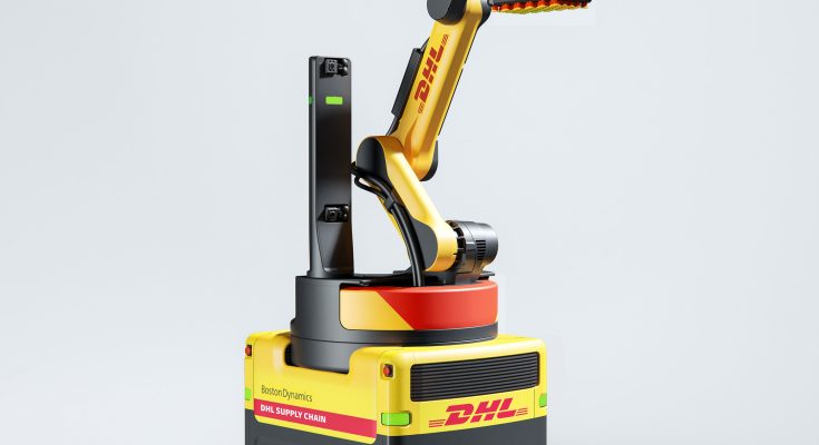 Takhle pěkně si šikovného robota Stretche od Boston Dynamics nechala pomalovat logistická společnost DHL. foto: Boston Dynamics