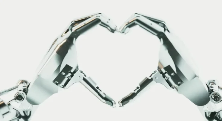 Ruce robota Tesla Optimus svírající tvar srdce. foto: Tesla