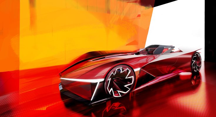 Exteriér nízké studie VISION GT se vyznačuje čistými liniemi a ostrými hranami. Její vzhled připomíná současné závodní vozy Formule E. foto: Škoda Auto