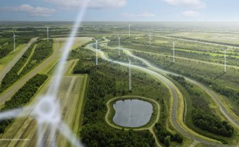 Vizualizace budoucí větrné farmy na zkušebník okruhu v Papenbergu. foto: Mercedes-Benz