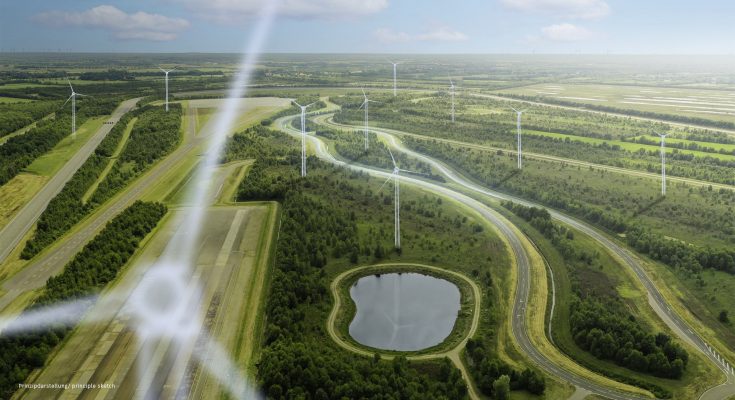 Vizualizace budoucí větrné farmy na zkušebník okruhu v Papenbergu. foto: Mercedes-Benz
