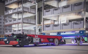 Linde Material Handling GmbH, Autonomní mobilní robot Linde C-MATIC HP efektivně přemisťuje mobilní nákladové vozíčky a palety ve skladu.