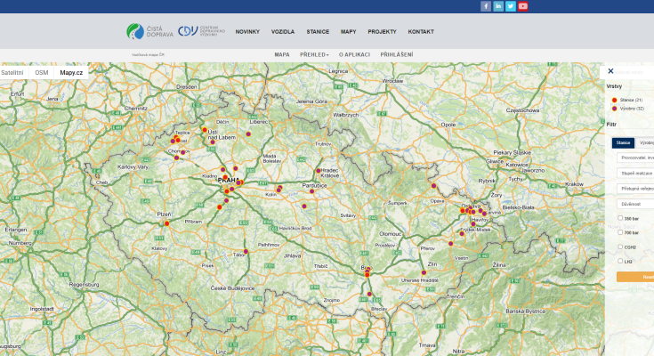 Vodíková mapa ČR. foto: Centrum dopravního výzkumu