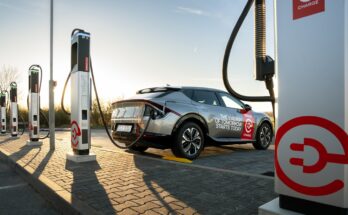 Nabíjení elektromobilu na rychlodobíjecí stanici čerpací stanice Orlen. foto: Orlen