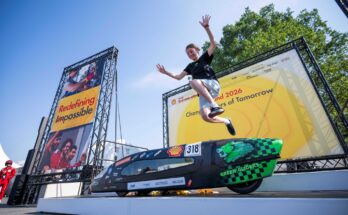 Studentský tým Green Gliders z Fakulty dopravní ČVUT v Praze dosáhl na mezinárodní soutěži v úsporné jízdě Shell Eco-marathon Poland 2026, která se konala tento víkend v Polsku, svého dosud nejlepšího výsledku. foto: Shell