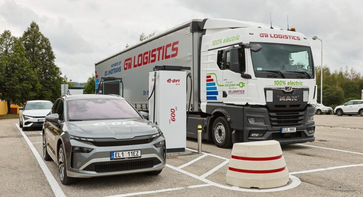 Modernizovaná lokalita v Dolním Dvořišti nabídne dobíjení pro auta i nákladní dopravu nebo autobusy s výkonem až 600 kW. foto: E.ON Drive Infrastructure